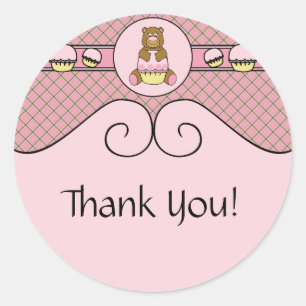 Bär mit rosafarbenem Cupcake Pink-Waffelkronenaufk Runder Aufkleber