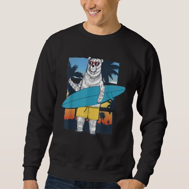 Bär mit Surfbrett grau Sweatshirt (Vorderseite)