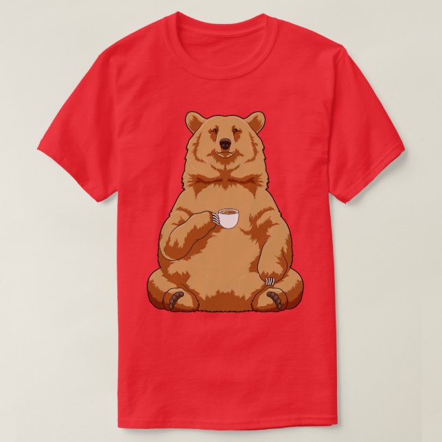 Bär mit Tasse Kaffee T-Shirt (Design vorne)
