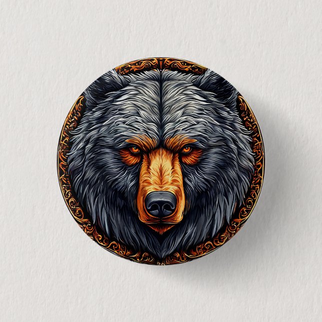 Bär mit Verzierter Blumendekoration Button (Vorderseite)