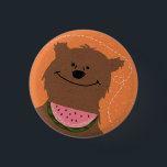 Bär mit Wassermelone Button<br><div class="desc">Vintages Abzeichen mit Bär und Wassermelone</div>