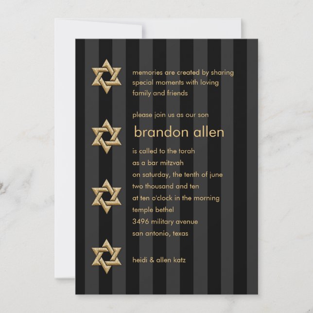 Bar Mitzvah, alle Farbstreifen Gold Star Einladung (Vorderseite)