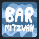 BAR MITZVAH Anpassbare blaue Wavy-Streifen Quadratischer Aufkleber<br><div class="desc">Handgezeichneter Text von mir für Sie über ein handgezeichnetes, blau gezeichnetes Muster. Fügen Sie Ihren eigenen Text hinzu, wenn Sie möchten. Für weitere Designs und Farben Karo mein Shop! Oder lass mir Bescheid, wenn du etwas Angewohntes willst. Ich habe auch passendes Packpapier und natürlich sowohl Bar und Bat Mitzvah Versionen!...</div>