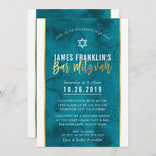 BAR MITZVAH aquamarines blaues Aquarellgold Einladung
