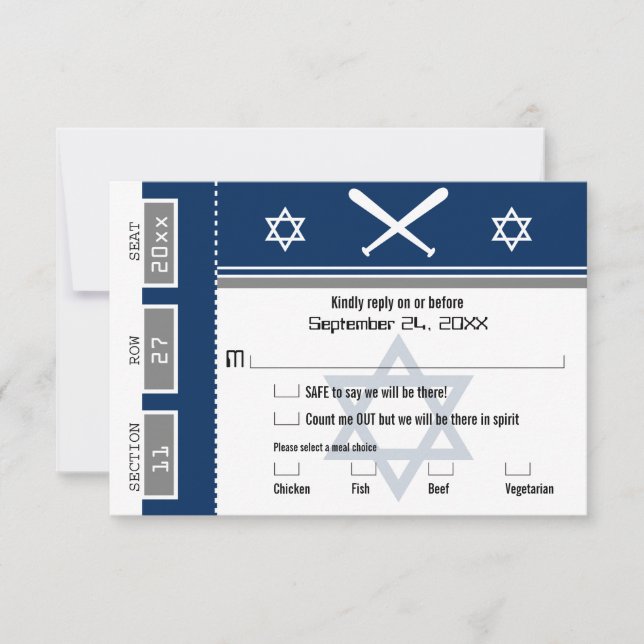 Bar Mitzvah Baseball Ticket UAWG mit Speisenauswah Einladung (Vorderseite)