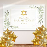 Bar Mitzvah Bat Mitzvah Grüne Feier Banner<br><div class="desc">Mit zarten Aquarellfarben-Blätter und einem eleganten Goldstar von David,  kann dieses schicke Bar Mitzvah oder Bar Mitzvah Banner mit Ihren besonderen Veranstaltungsdetails personalisiert werden. Entwickelt von Thisisnotme©</div>