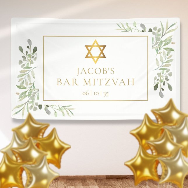 Bar Mitzvah Bat Mitzvah Grüne Feier Banner (Bar Mitzvah Bat Mitzvah Greenery Celebration Banner)