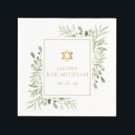 Bar Mitzvah, Bat Mitzvah Watercolor Greenerie Serviette<br><div class="desc">Dieses elegante Bar Mitzvah/Bar Mitzvah Serviette mit zarten Aquarellfarben-Blätter und einem eleganten Goldstar von David kann mit Ihren speziellen Event-Informationen personalisiert werden. Entwickelt von Thisisnotme©</div>