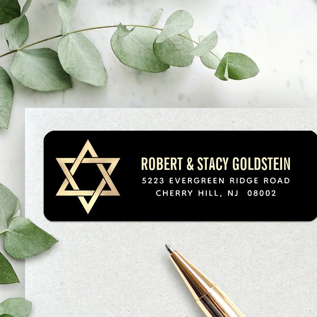 Bar Mitzvah Black Gold Fett Einfache Rücksendeadre (Von Creator hochgeladen)