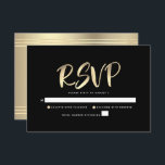 Bar Mitzvah Black Gold Foil Script kühl modern RSVP Karte<br><div class="desc">Seien Sie stolz, freuen Sie sich und präsentieren Sie diesen Meilenstein Ihres Lieblings-Bar Mitzvah! Inklusive dieser atemberaubenden, modernen, personalisierten UAWG Einsteckkarte für Ihre Veranstaltung. Graphische Imitate Goldfolienkalligraphie-Skript überlagert einen reichen, dramatischen, schwarzen Hintergrund. Personalisieren Sie den benutzerdefinierten Text mit dem Datum "Antwort bis". Matching und Koordination lädt, Adresse Labels, Aufkleber, Platzkarten,...</div>
