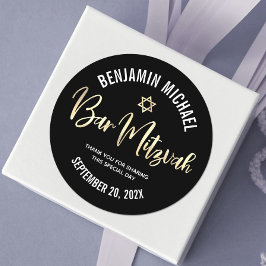 Bar Mitzvah Black Gold Foil Script kühl modern Runder Aufkleber