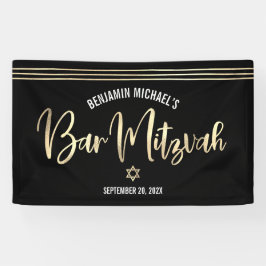Bar Mitzvah Black Gold Foil Script Tallit Modern Banner