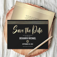 Bar Mitzvah Black Gold Foil Script Tallit Modern