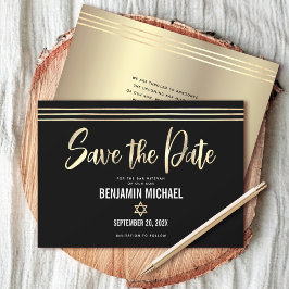 Bar Mitzvah Black Gold Foil Script Tallit Modern Save The Date