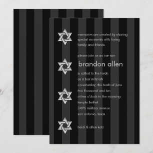 Bar Mitzvah Black Stripe Silver Star Einladung