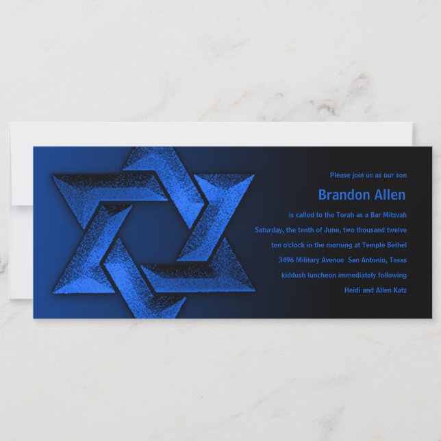 Bar Mitzvah Black und Blue Star von David Einladung (Vorderseite)