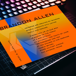 Bar Mitzvah Blau und Gelb für jede Farbe Einladung