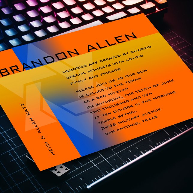 Bar Mitzvah Blau und Gelb für jede Farbe Einladung (Von Creator hochgeladen)