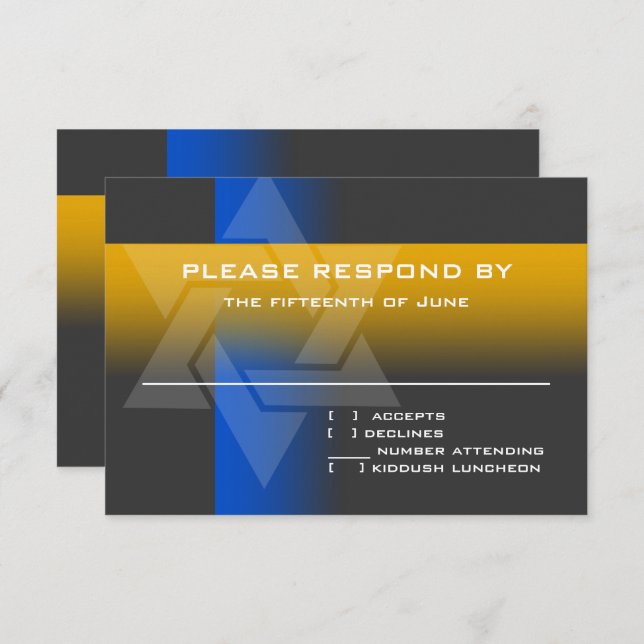 Bar Mitzvah Blau und Gelb für jede Farbe RSVP Karte (Vorne/Hinten)