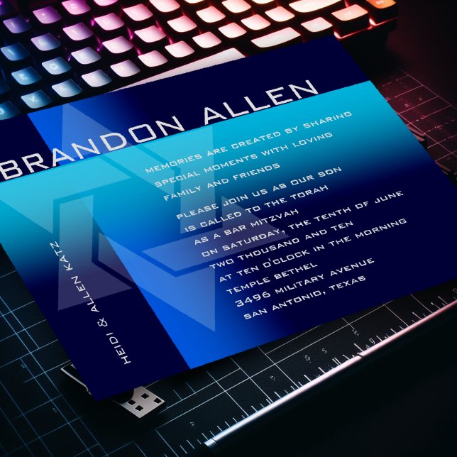 Bar Mitzvah Blau und Türkis auf jeder Farbe Einladung (Von Creator hochgeladen)