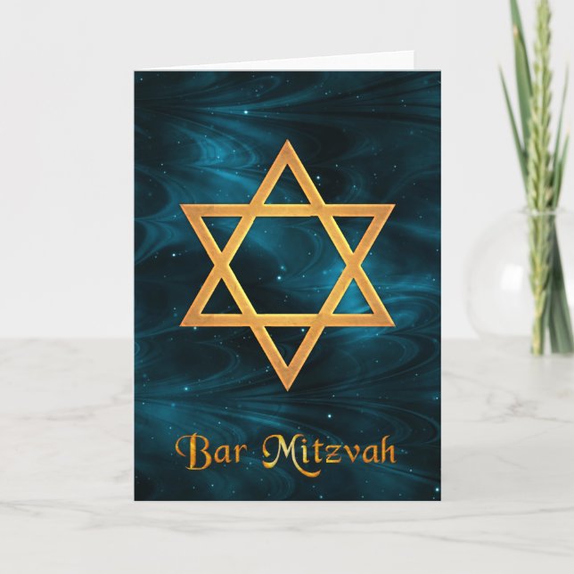 Bar Mitzvah blaue Nebelflecke u. Golddavidsstern Karte (Vorderseite)