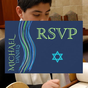 Bar Mitzvah blaues und grünes Gebets-Schal UAWG RSVP Karte