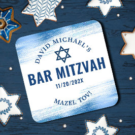 Bar Mitzvah Blue Foil Navy Typografy Modern Bold Rechteckiger Pappuntersetzer