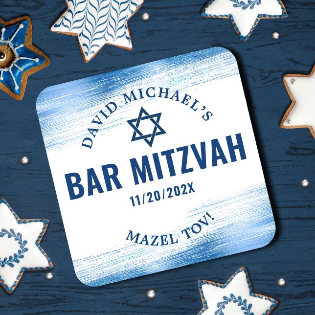 Bar Mitzvah Blue Foil Navy Typografy Modern Bold Rechteckiger Pappuntersetzer (Von Creator hochgeladen)