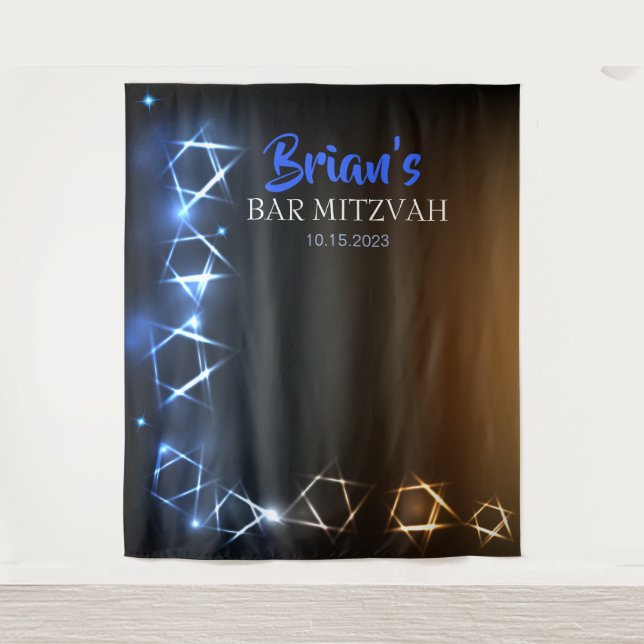 Bar Mitzvah Blue Foto Stand Party Hintergrund Schw Wandteppich (Vorderseite)