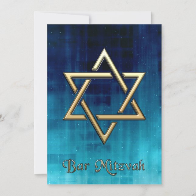 Bar Mitzvah Blue Galaxy & Gold Star von David Einladung (Vorderseite)