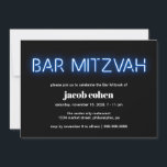 Bar Mitzvah Blue Neon Lights Einladung<br><div class="desc">Coole moderne Bar mitzvah Einladung mit "Bar Mitzvah" in blau leuchtenden Neonleuchten auf schwarzem Hintergrund.</div>