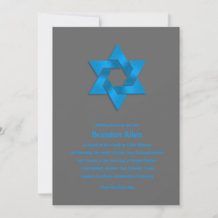 Bar Mitzvah Blue on Gray, Star von David Einladung