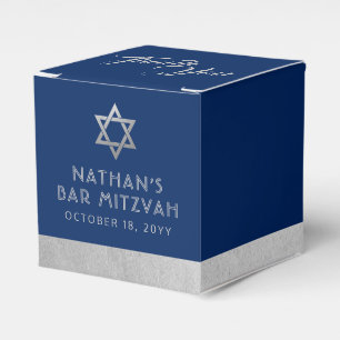 Bar Mitzvah Blue & Silver Strip Moderne Gefälligke Geschenkschachtel
