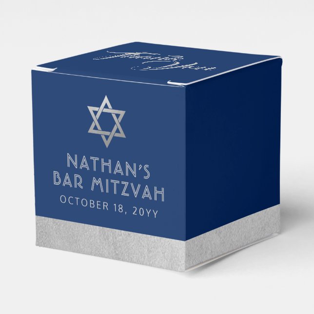 Bar Mitzvah Blue & Silver Strip Moderne Gefälligke Geschenkschachtel (Vorderseite)