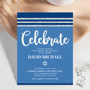 Bar Mitzvah Blue Silver Tallit Fett Modernes Scrip Begleitkarte