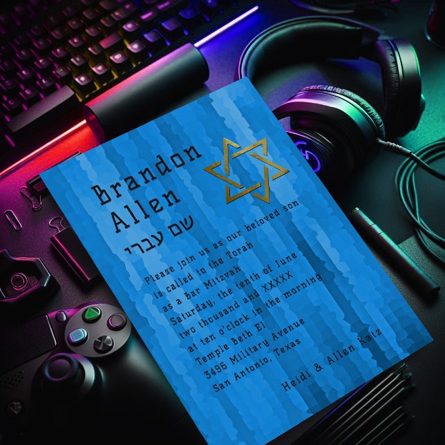 Bar Mitzvah Blue Techno Streaks Einladung (Von Creator hochgeladen)