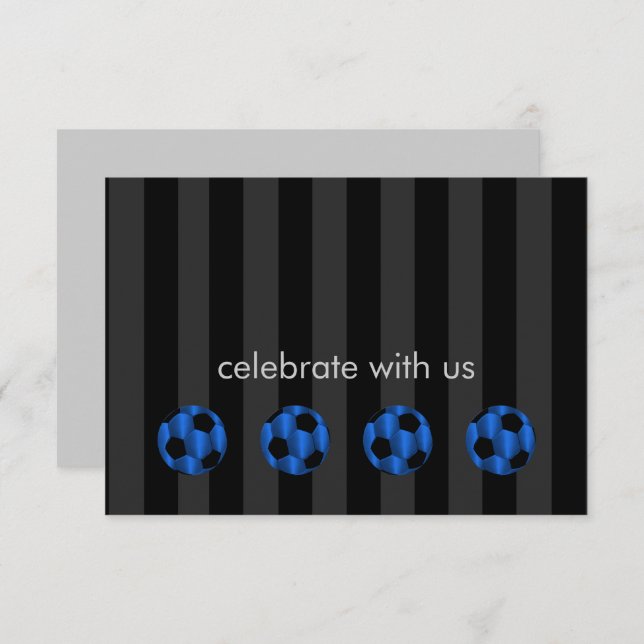 Bar Mitzvah Blue und Black Soccer Ball Einladung (Vorne/Hinten)
