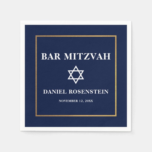 Bar Mitzvah Blue und Gold Serviette (Vorderseite)