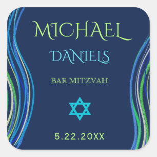 Bar Mitzvah Blue und Green Prayer Shawl Quadratischer Aufkleber
