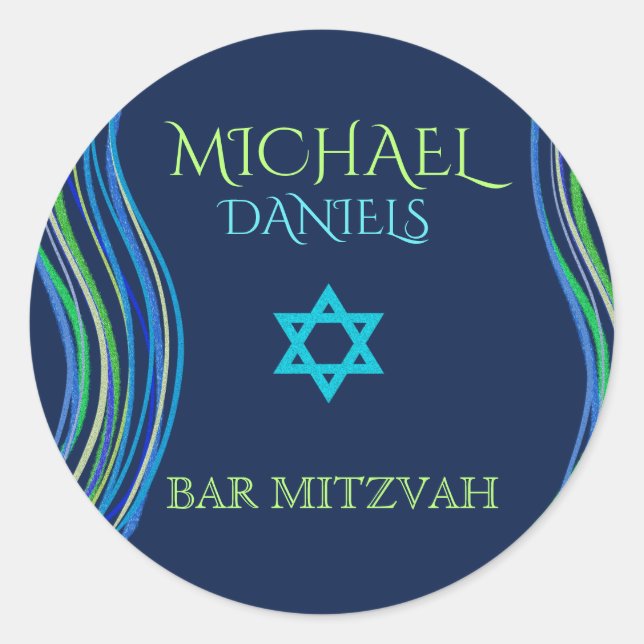 Bar Mitzvah Blue und Green Prayer Shawl Runder Aufkleber (Vorderseite)
