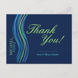 Bar Mitzvah Blue und Green Vielen Dank Postkarte
