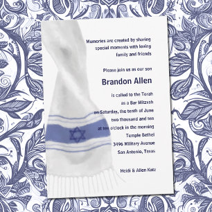 Bar Mitzvah Blue White Star von David Tallit Einladung