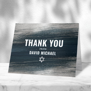 Bar Mitzvah Bold Modern Charcoal Gray Silver Foil Dankeskarte