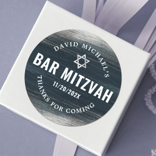 Bar Mitzvah Bold Modern Charcoal Gray Silver Foil  Runder Aufkleber