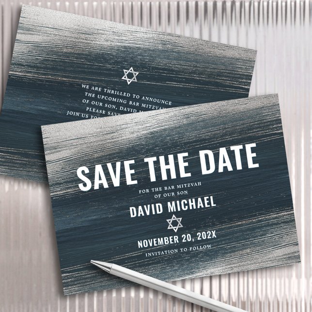 Bar Mitzvah Bold Modern Charcoal Gray Silver Foil Save The Date (Von Creator hochgeladen)