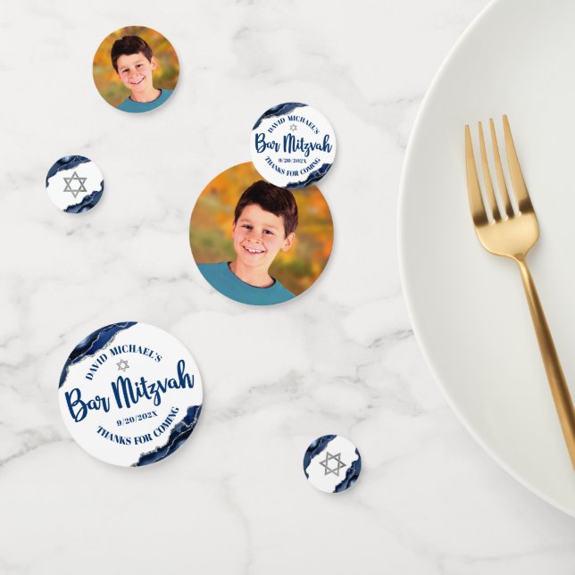 Bar Mitzvah Bold Modern Navy Blue Agate Script Konfetti (Gruppe)