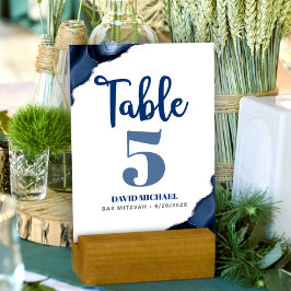 Bar Mitzvah Bold Modern Navy Blue Agate Script Tischnummer