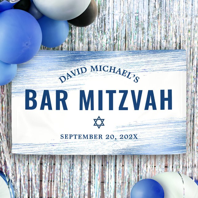 Bar Mitzvah Bold Modern Navy Typografie Blue Foil Banner (Von Creator hochgeladen)