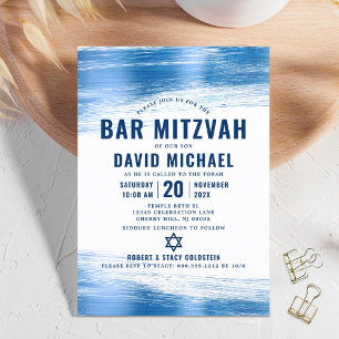 Bar Mitzvah Bold Modern Navy Typografie Blue Foil Einladung