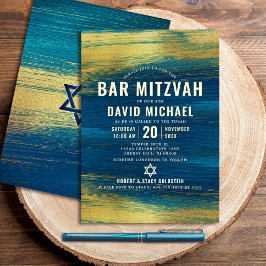 Bar Mitzvah Bold Moderner Typ Turquoise Real Gold Folieneinladung